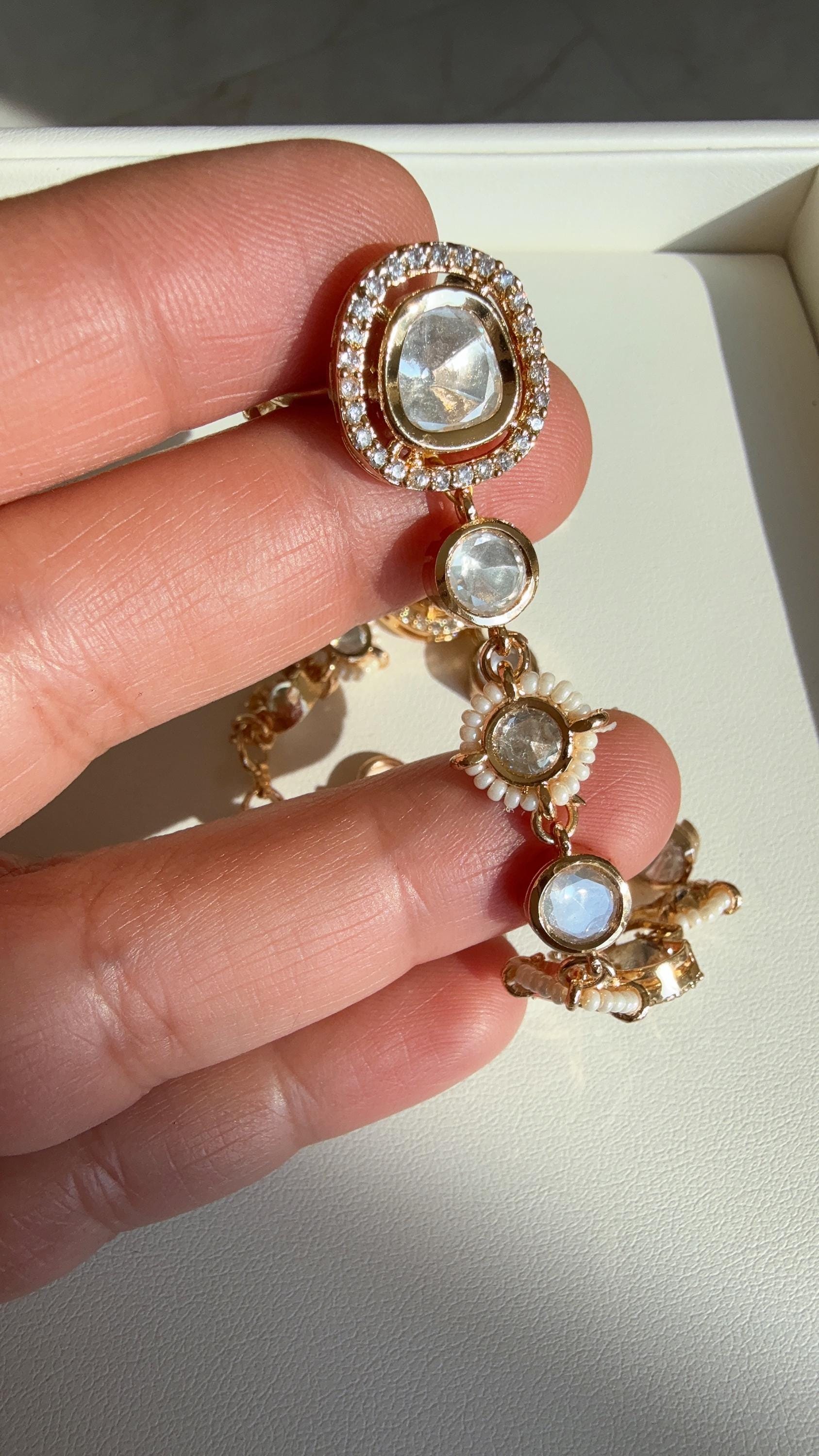 Moissanite diamond Hathphool /Diamond pearl hand harness/Indian Jewelry/Hand Jewelry/single Haath phool/Hathh Panja
