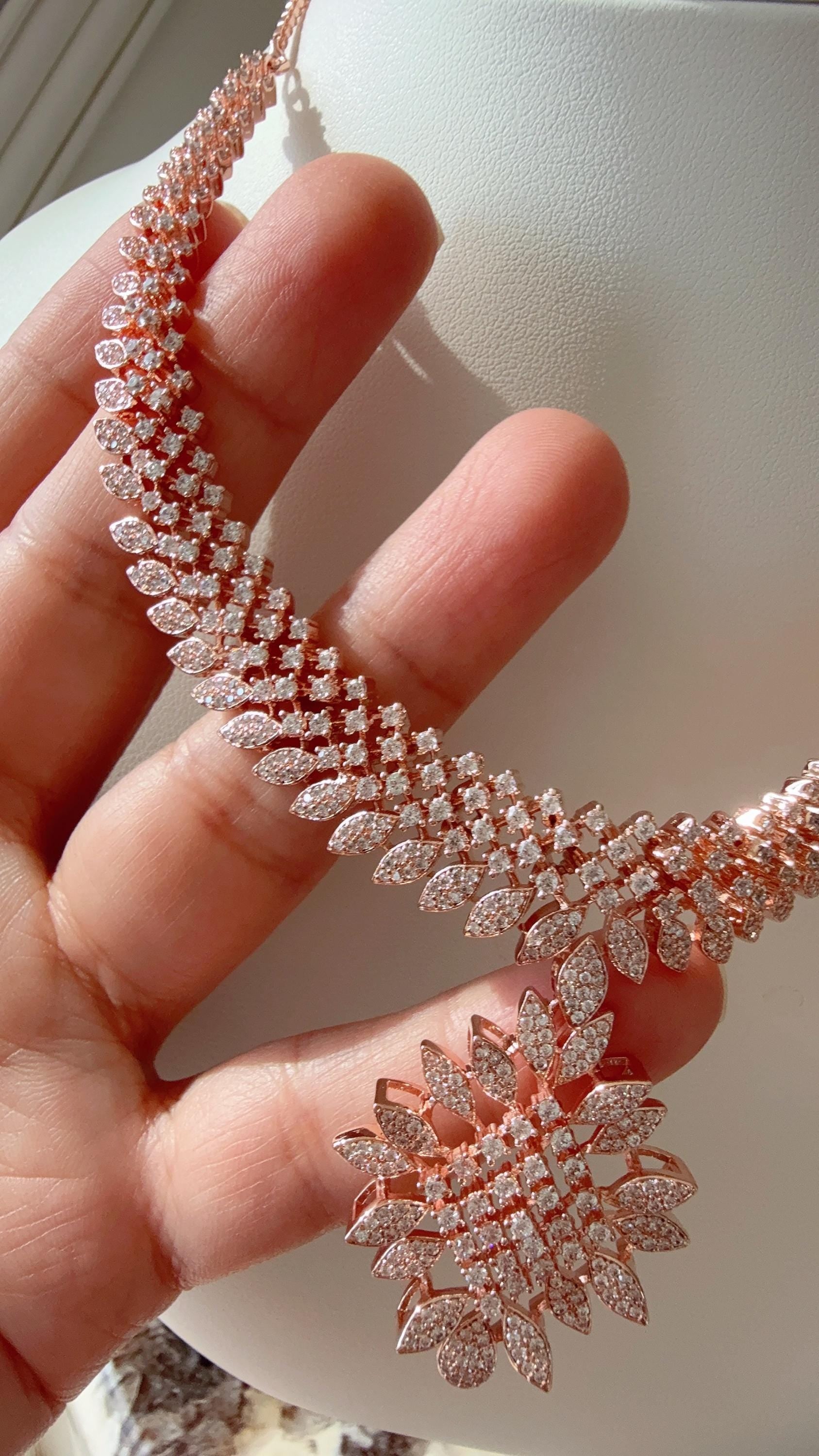 Rose gold Necklace diamond choker /Indian jewelry/ CZ Choker/Bridal choker/Bridesmaid Jewelry Sets/ Indian Necklace/Rose gold diamond choker