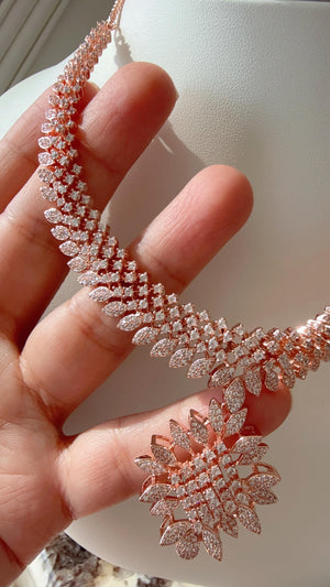 Rose gold Necklace diamond choker /Indian jewelry/ CZ Choker/Bridal choker/Bridesmaid Jewelry Sets/ Indian Necklace/Rose gold diamond choker