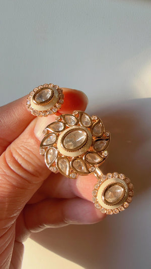 Bridal Kundan Moissanite Meenakari Ring/Gold bridal Ring/Double Finger Kundan Statement Ring /Two Finger Kundan ring