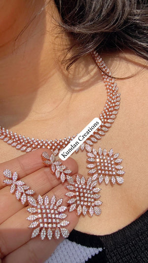 Rose gold Necklace diamond choker /Indian jewelry/ CZ Choker/Bridal choker/Bridesmaid Jewelry Sets/ Indian Necklace/Rose gold diamond choker