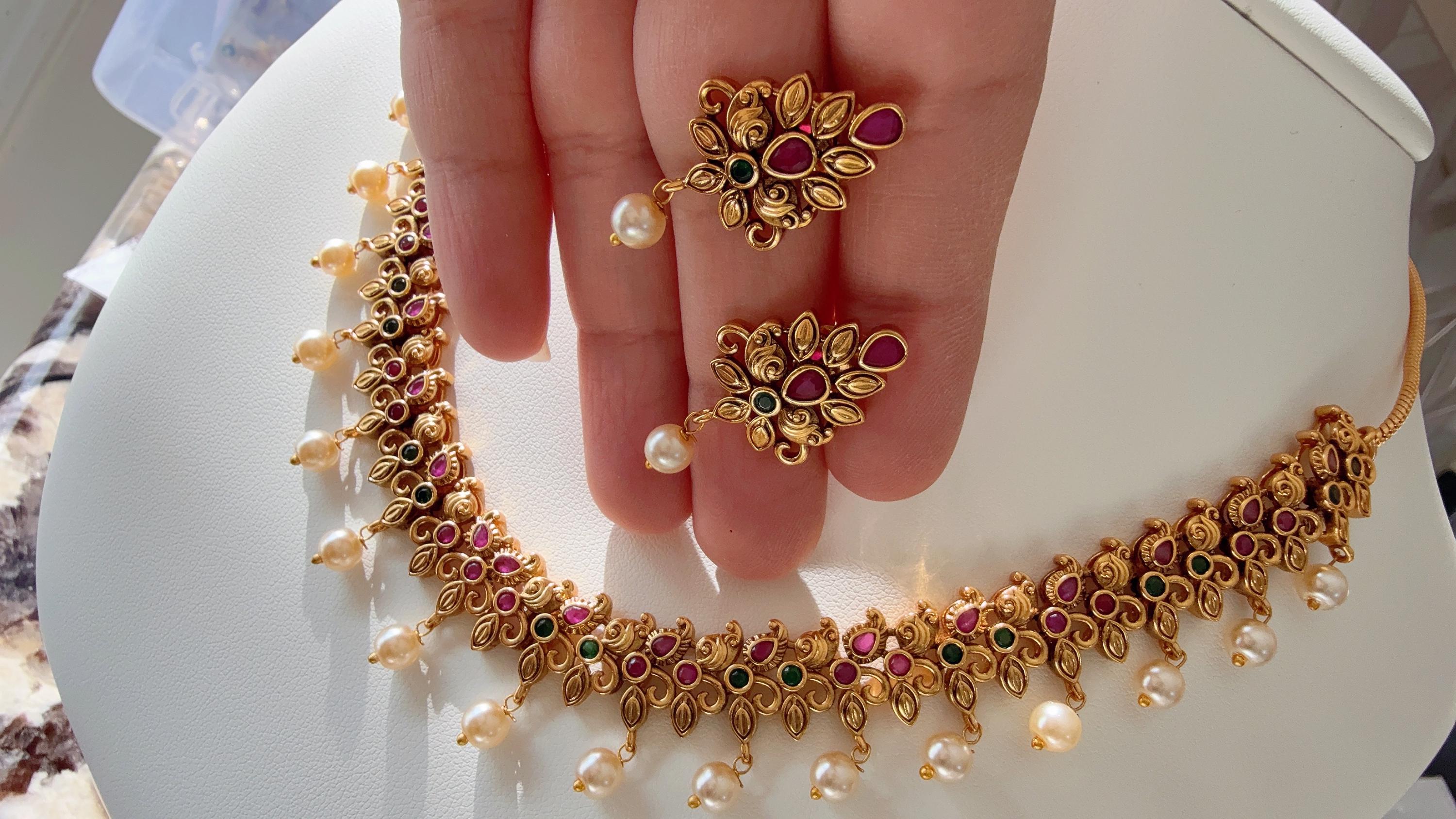 Ruby Green Choker Necklace /Indian Choker /Guttapusalu necklace /Temple jewelry/South Indian jewelry/Indian Wedding jewelry