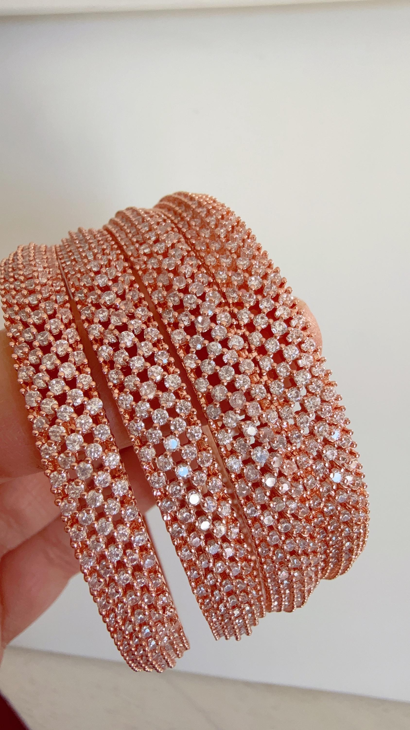 Rose gold Diamond Bangle 4 PC Set /Rose Gold Cubic Zirconia Designer Bangles /Indian Jewelry / Indian Bangle/Rose gold Bracelets