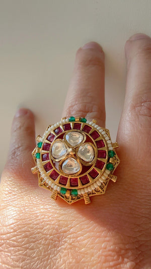 Gold plated Ruby green Moissanite kundan ring / Indian Ring/ Indian Jewelry/Indian Wedding jewelry/bridal finger ring