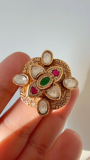 Gold plated Ruby green Moissanite kundan ring / Indian Ring/ Indian Jewelry/Indian Wedding jewelry/bridal finger ring