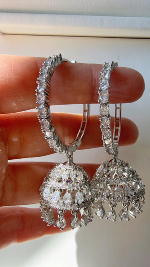 Silver bali hoops jhumka Earrings/ Indian Jewelry Indian Earrings/American Diamond jhumka/CZ Earrings/Indian jhumka