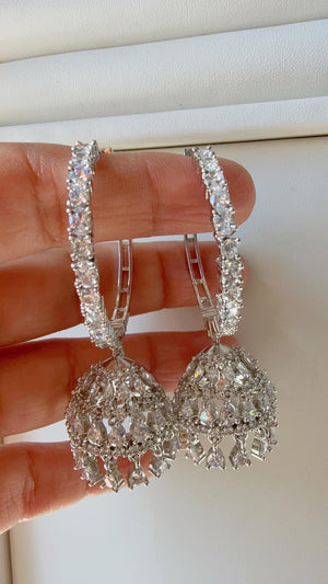 Silver bali hoops jhumka Earrings/ Indian Jewelry Indian Earrings/American Diamond jhumka/CZ Earrings/Indian jhumka
