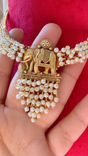 Elephant Choker Necklace /Indian Choker /Guttapusalu necklace /Temple jewelry/South Indian jewelry/Indian Wedding jewelry