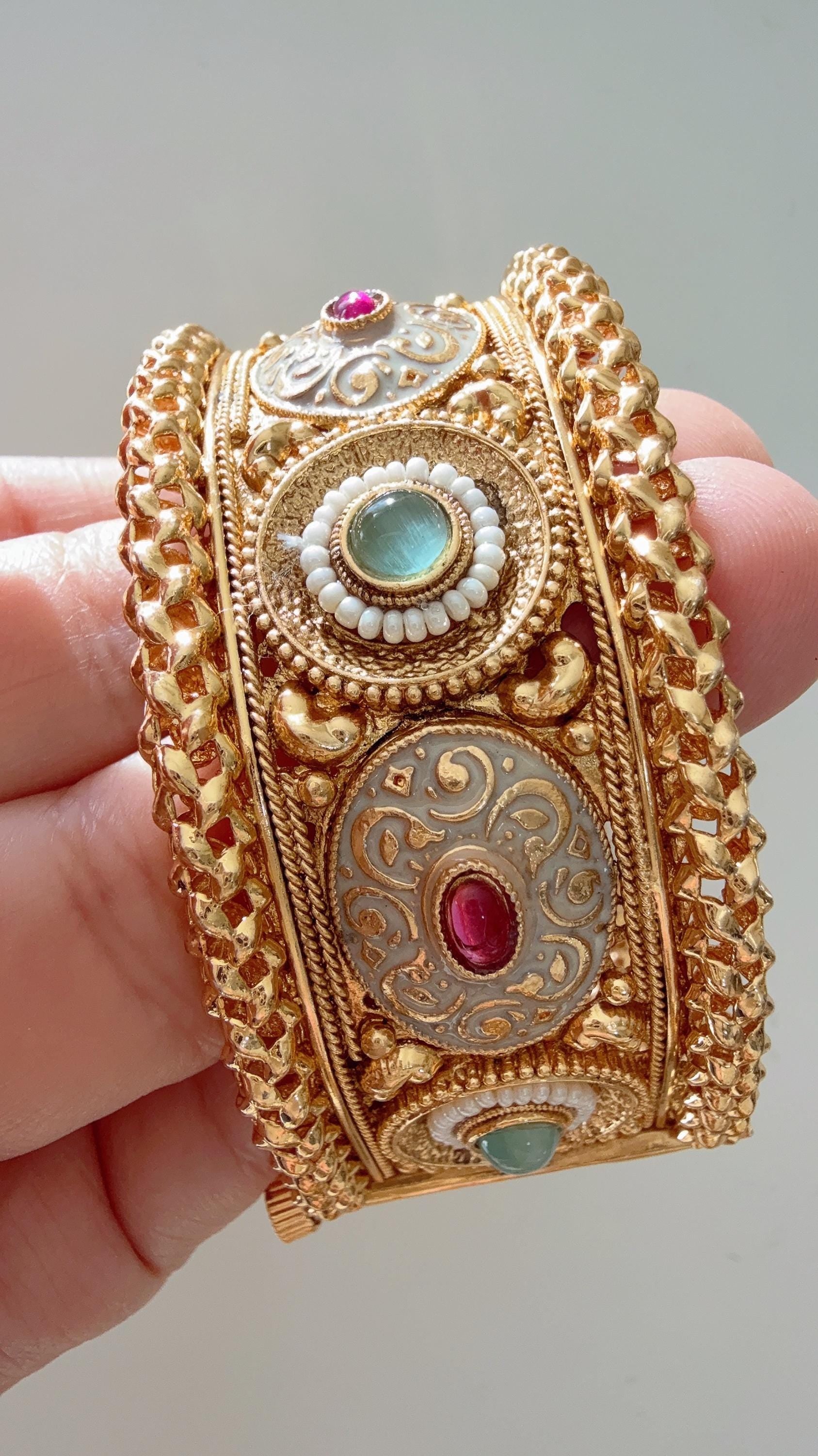 Openable Rajwadi multi color single wide kada /Antique gold Kada/Kundan bridal Kada /Gold Kada/Indian bangles /Indian Wedding jewelry