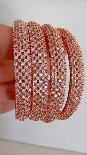 Rose gold Diamond Bangle 4 PC Set /Rose Gold Cubic Zirconia Designer Bangles /Indian Jewelry / Indian Bangle/Rose gold Bracelets