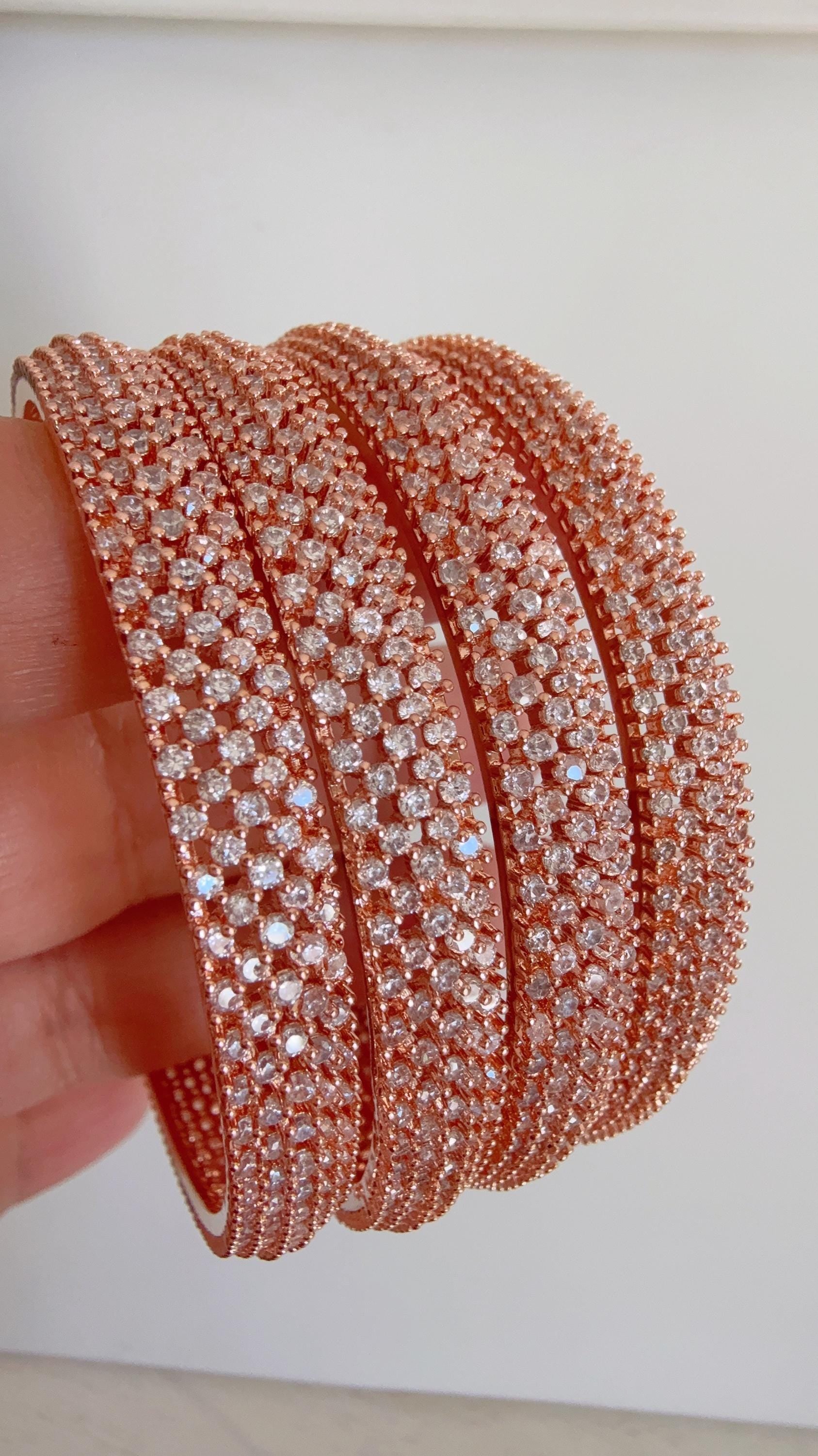 Rose gold Diamond Bangle 4 PC Set /Rose Gold Cubic Zirconia Designer Bangles /Indian Jewelry / Indian Bangle/Rose gold Bracelets