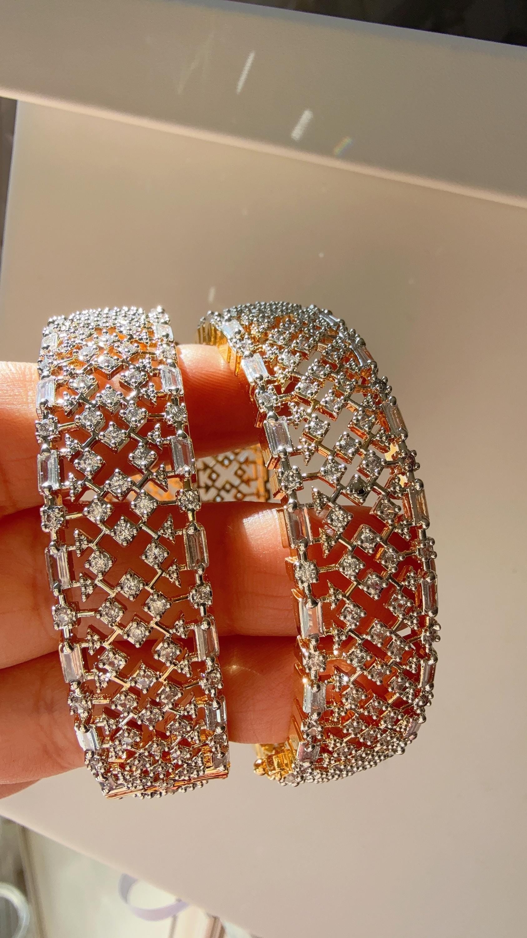 2 Tone gold American diamond bangle/ Cz stone 2 tone gold kada / Indian bangles/Indian Jewelry /bridal jewelry/Diamond bracelet