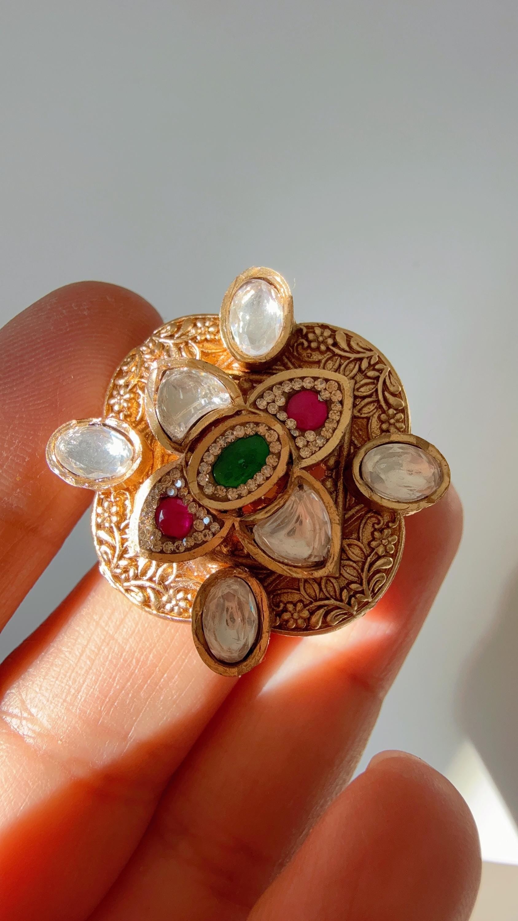 Gold plated Ruby green Moissanite kundan ring / Indian Ring/ Indian Jewelry/Indian Wedding jewelry/bridal finger ring