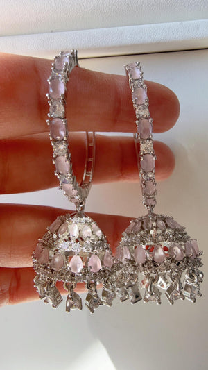 Silver bali hoops Baby pink jhumka Earrings/ Indian Jewelry Indian Earrings/American Diamond baby pink jhumka/CZ Earrings/Indian jhumka
