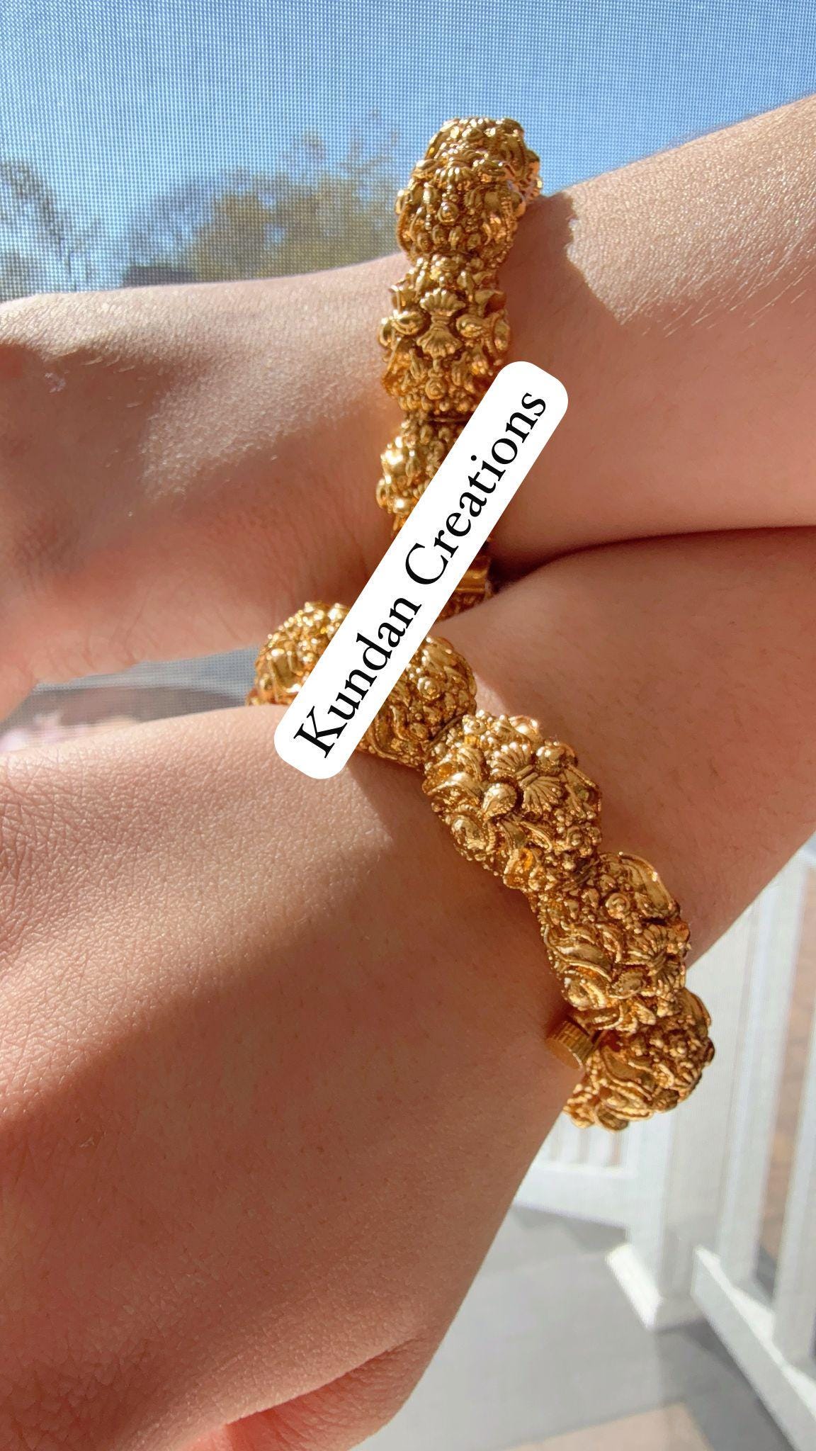 Antique Gold Bangles bangle/Indian Bangles/Antique gold Kada/Kundan bridal bangles set/Gold Kada/Indian bangles Bracelets