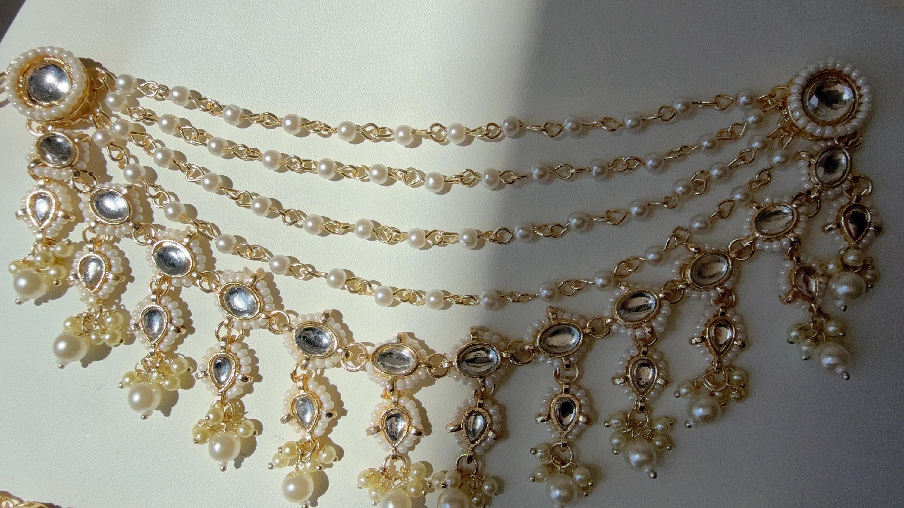 5 Layers heavy loook bridal Gold kundan pearl Ear Chain/Sahare/Earring support chain/Kaan sahara/Bahubali Earrings/Indian Jewelry