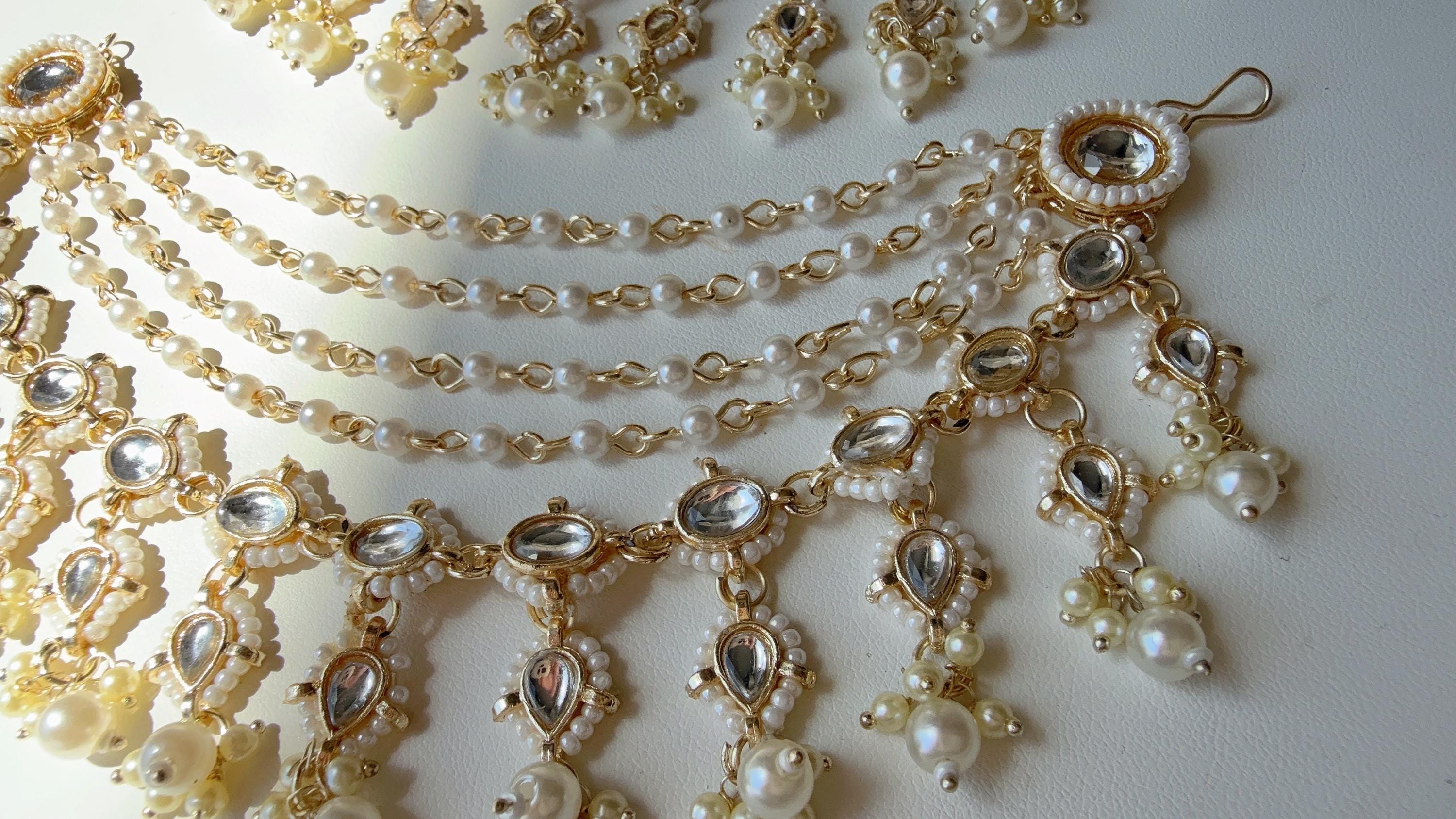 5 Layers heavy loook bridal Gold kundan pearl Ear Chain/Sahare/Earring support chain/Kaan sahara/Bahubali Earrings/Indian Jewelry