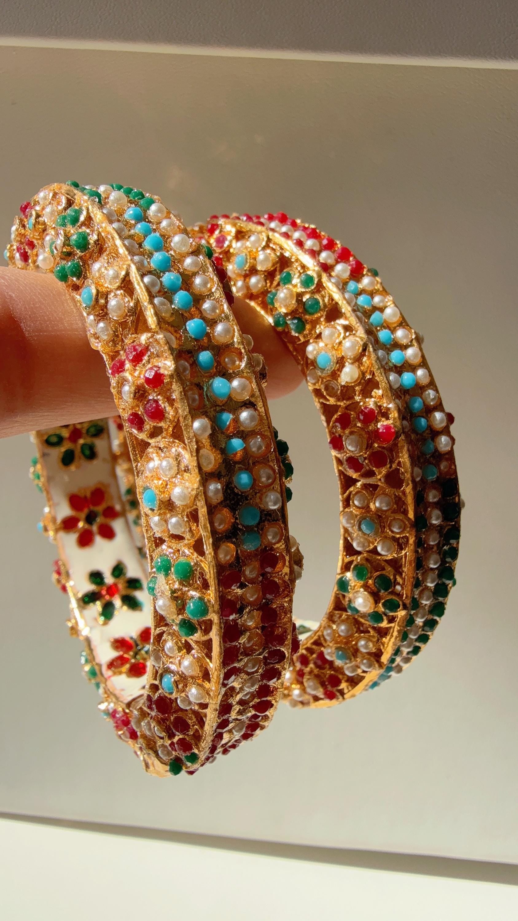 Rajwadi Jadau Statement Multi pearl Kada/Antique gold Kada/Kundan bridal bangles set/Gold Kada/Indian bangles /Indian Wedding jewelry