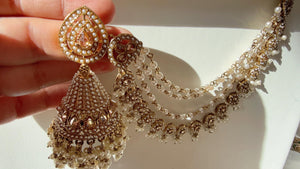 Antique polki Kundan bahubali Multi Earrings Set With Earchain Sahare /Gold Jhumka Polki Earrings / Indian Jewelry
