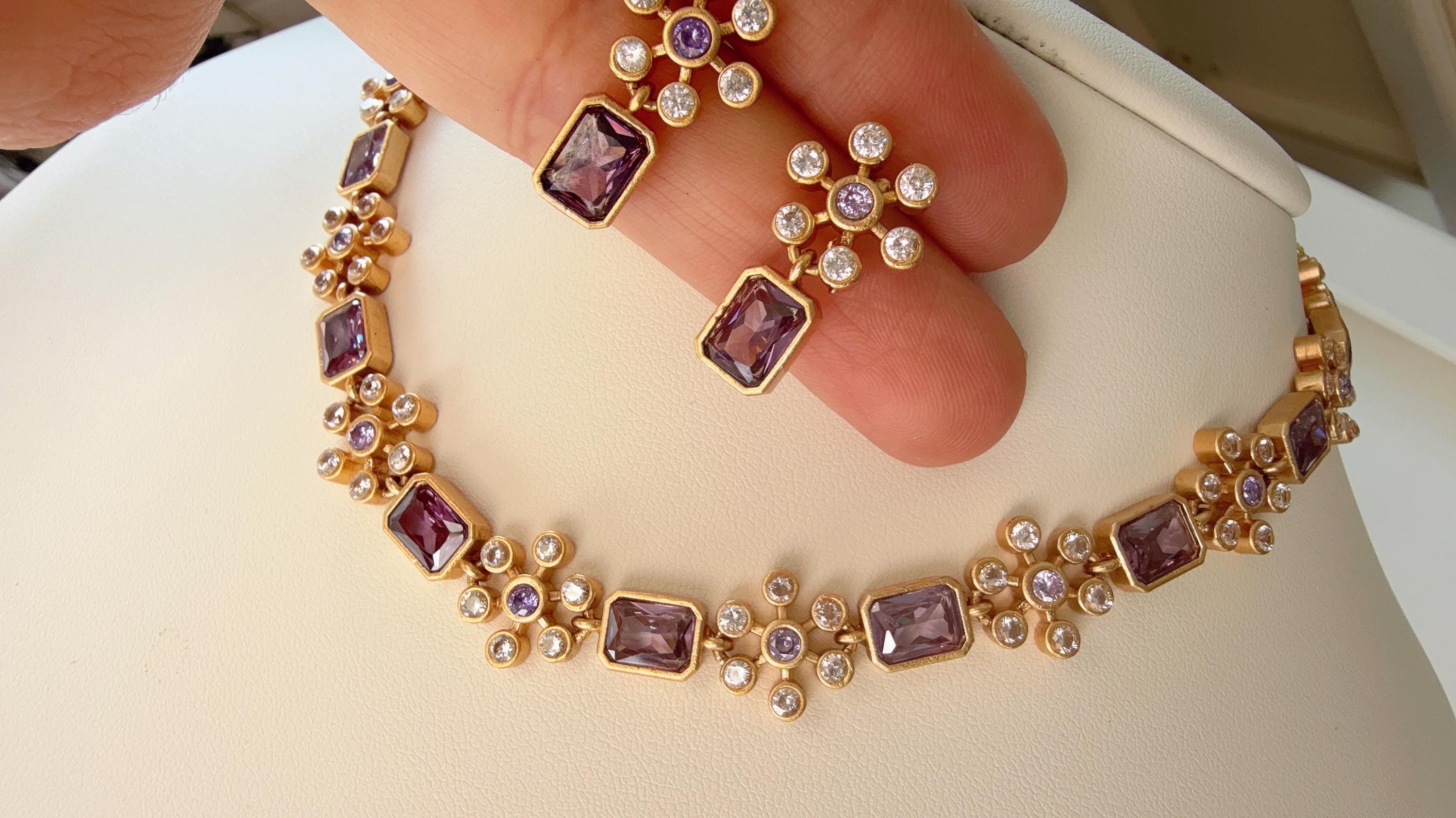 Petite classy Antique Polki Kundan necklace/Wedding necklace/Purple necklace/Indian necklace/Indian jewelry/Polki purple necklace