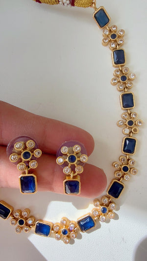 Petite classy Antique Polki Kundan necklace/Wedding necklace/Blue necklace/Indian necklace/Indian jewelry/Polki Blue necklace