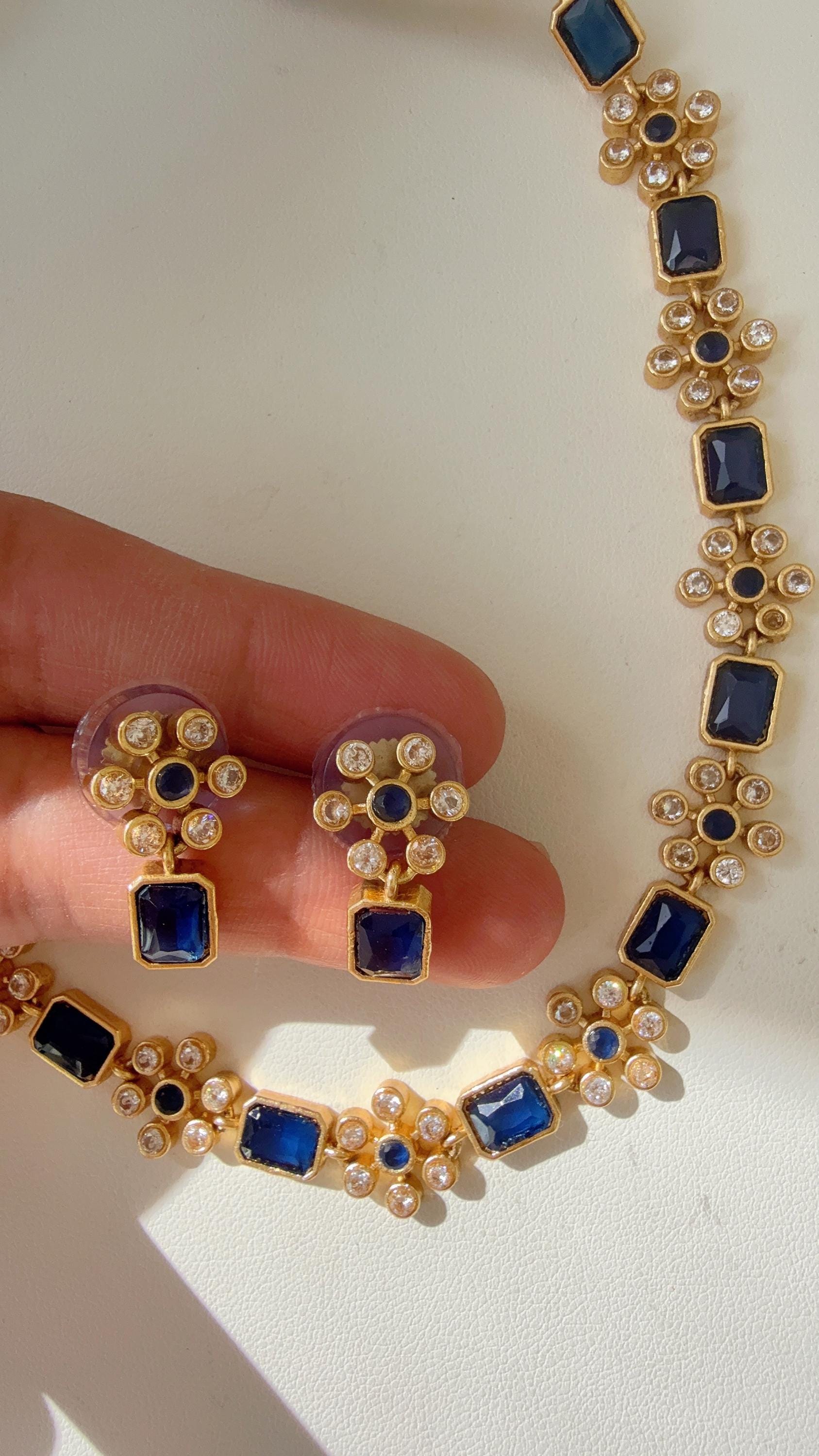 Petite classy Antique Polki Kundan necklace/Wedding necklace/Blue necklace/Indian necklace/Indian jewelry/Polki Blue necklace