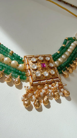 Traditiona lKundan Polki choker with jhumka /Rajwadi finish green Choker Necklace /Temple jewelry/Indian jewelry/Indian Wedding jewelry