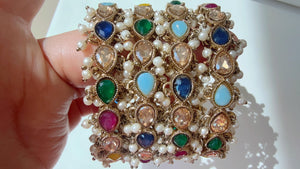 New arrival big polki size Navratan Polki Kundan Pearl Bangles 4 PC/Indian Bangles/ Indian jewelry/wedding jewelry/ Kundan bangles/