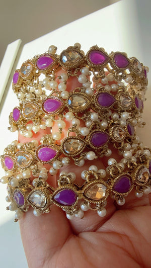 New arrival big polki size Purple Kundan Pearl Bangles 4 PC/Indian Bangles/wedding jewelry/Purple Kundan bangles/Polki Kundan bangles