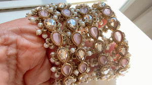 Baby Pink Kundan Pearl Bangles 4 PC/Indian Bangles/ Indian jewelry/wedding jewelry/Baby Pink Kundan bangles/Polki Kundan Baby Pink bangles