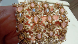 Baby Pink Kundan Pearl Bangles 4 PC/Indian Bangles/ Indian jewelry/wedding jewelry/Baby Pink Kundan bangles/Polki Kundan Baby Pink bangles