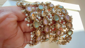 Mint pink Kundan Bangles/Polki Kundan Pearl Bangles Set(4 Pc) /Indian Jewelry/ mint pink Kundan Bangles/Mint pink bangles/Indian Bangles
