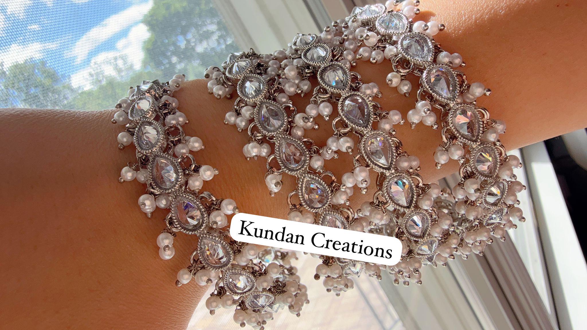 New arrival big polki size Silver Kundan Pearl Bangles PC set of 4/Indian Bangles/ Indian jewelry/wedding jewelry/Silver kundan bangles