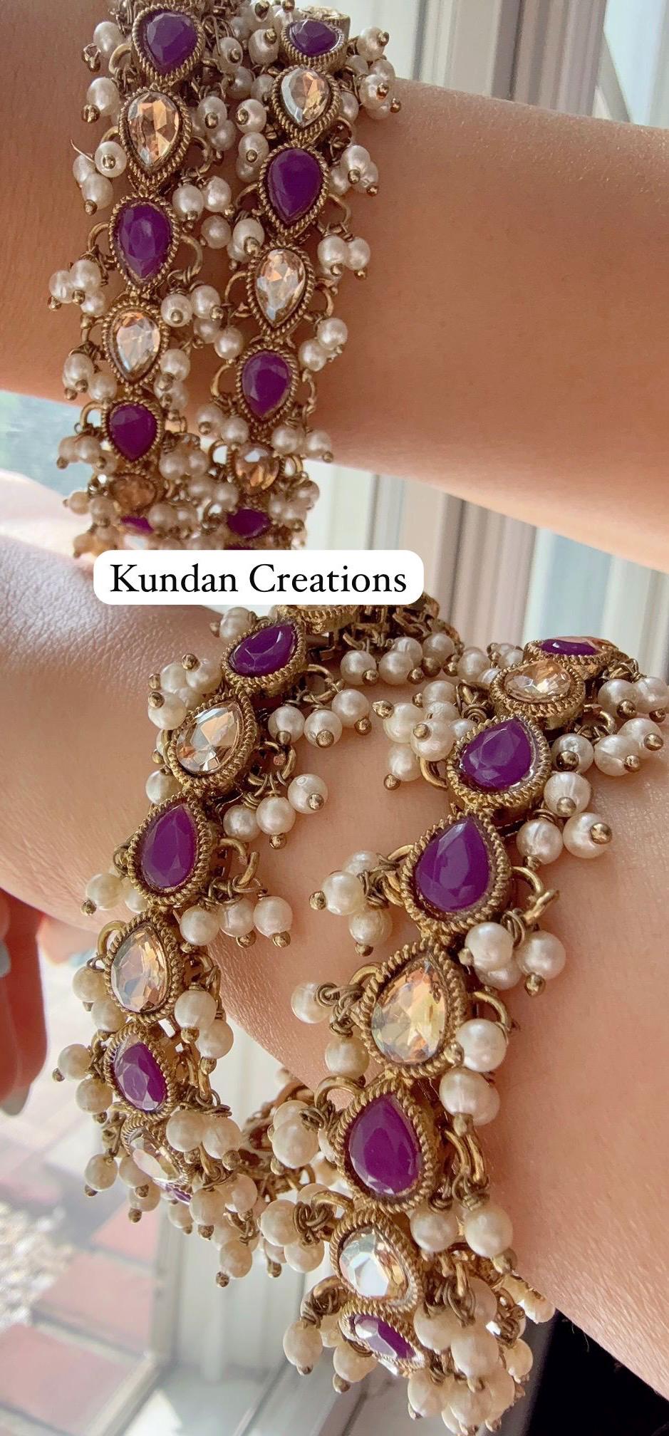 New arrival big polki size Purple Kundan Pearl Bangles 4 PC/Indian Bangles/wedding jewelry/Purple Kundan bangles/Polki Kundan bangles