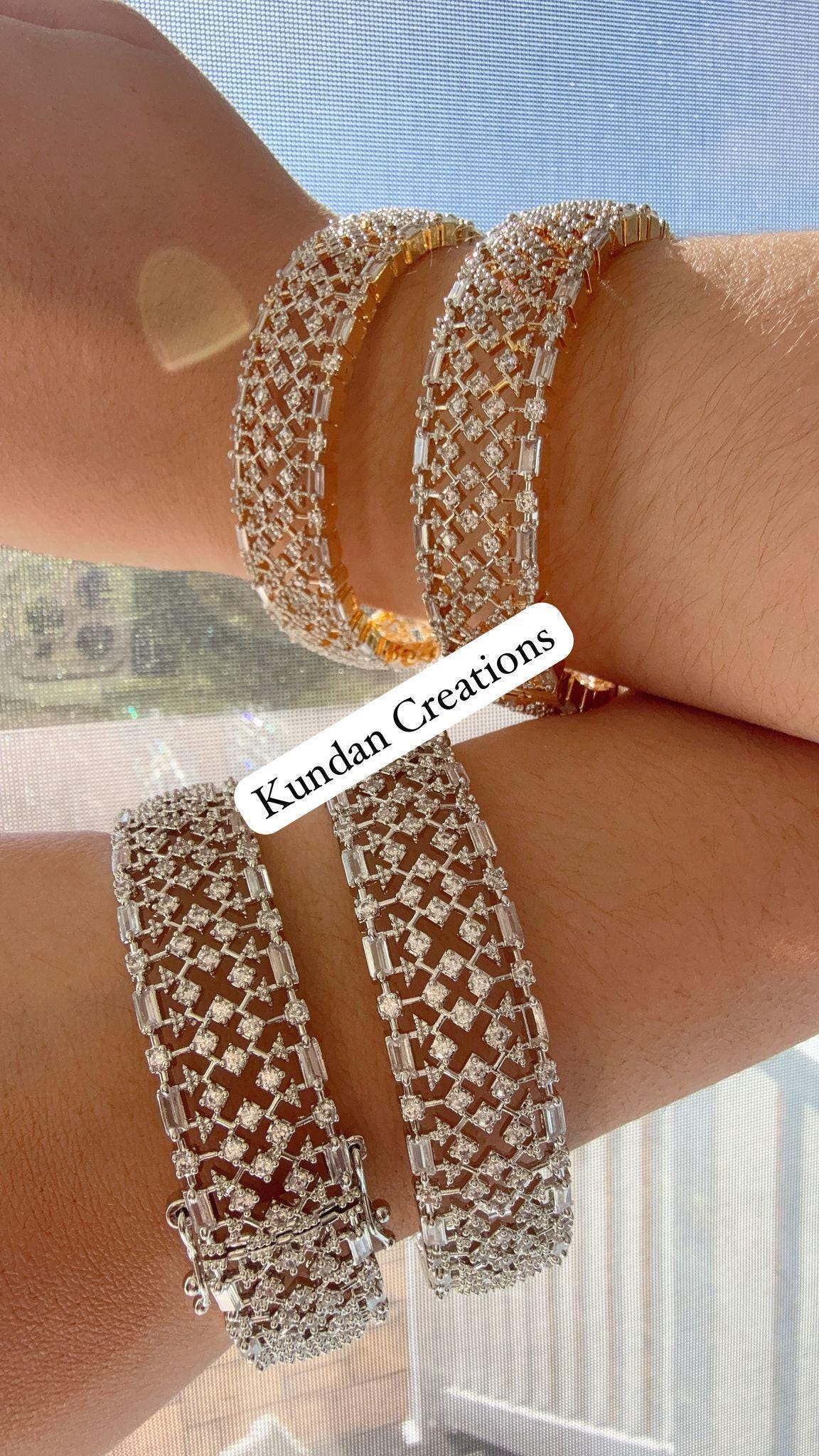 2 Tone gold American diamond bangle/ Cz stone 2 tone gold kada / Indian bangles/Indian Jewelry /bridal jewelry/Diamond bracelet