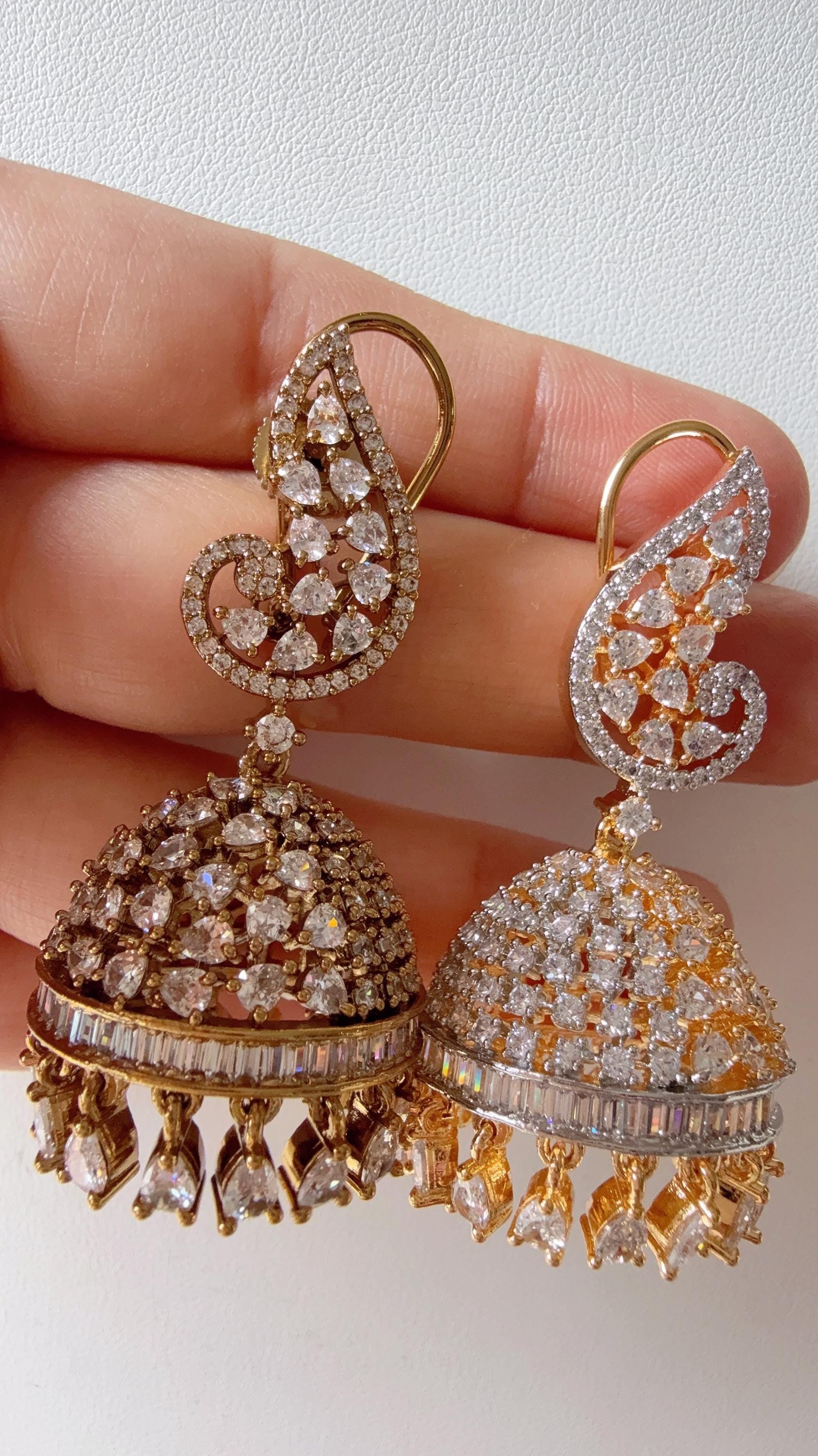 Antique look Diamond hoops Earrings/Antique Diamond Bali Hoops /Indian Earrings// Kundan Jhumka /Cubic Zirconia jhumka earrings