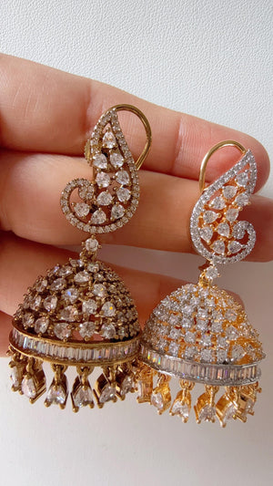 Antique look Diamond hoops Earrings/Antique Diamond Bali Hoops /Indian Earrings// Kundan Jhumka /Cubic Zirconia jhumka earrings