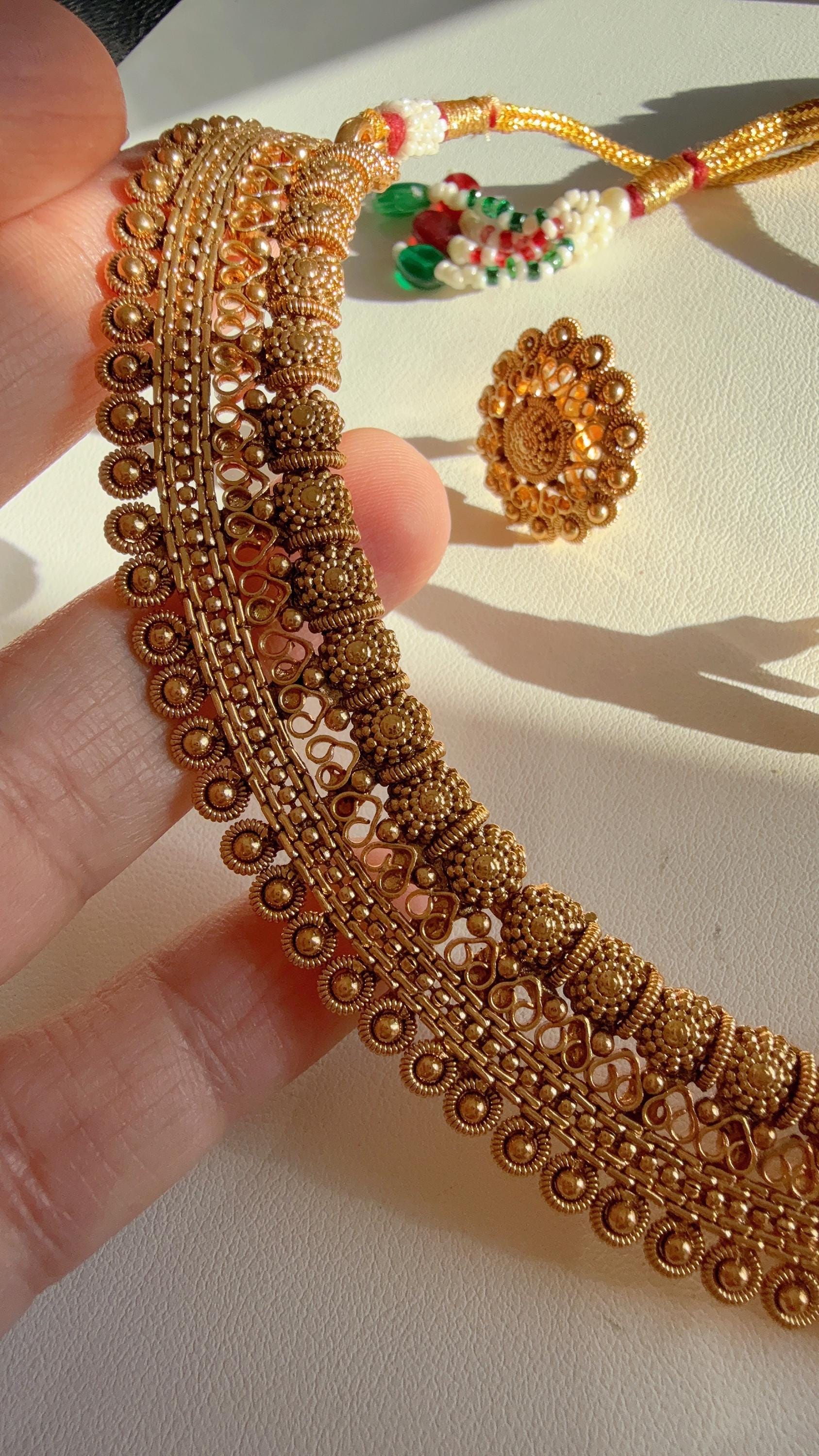 Antique Gold choker studs Necklace/Indian wedding jewelry/South Indian Jewelry/Wedding necklace/Temple Jewelry