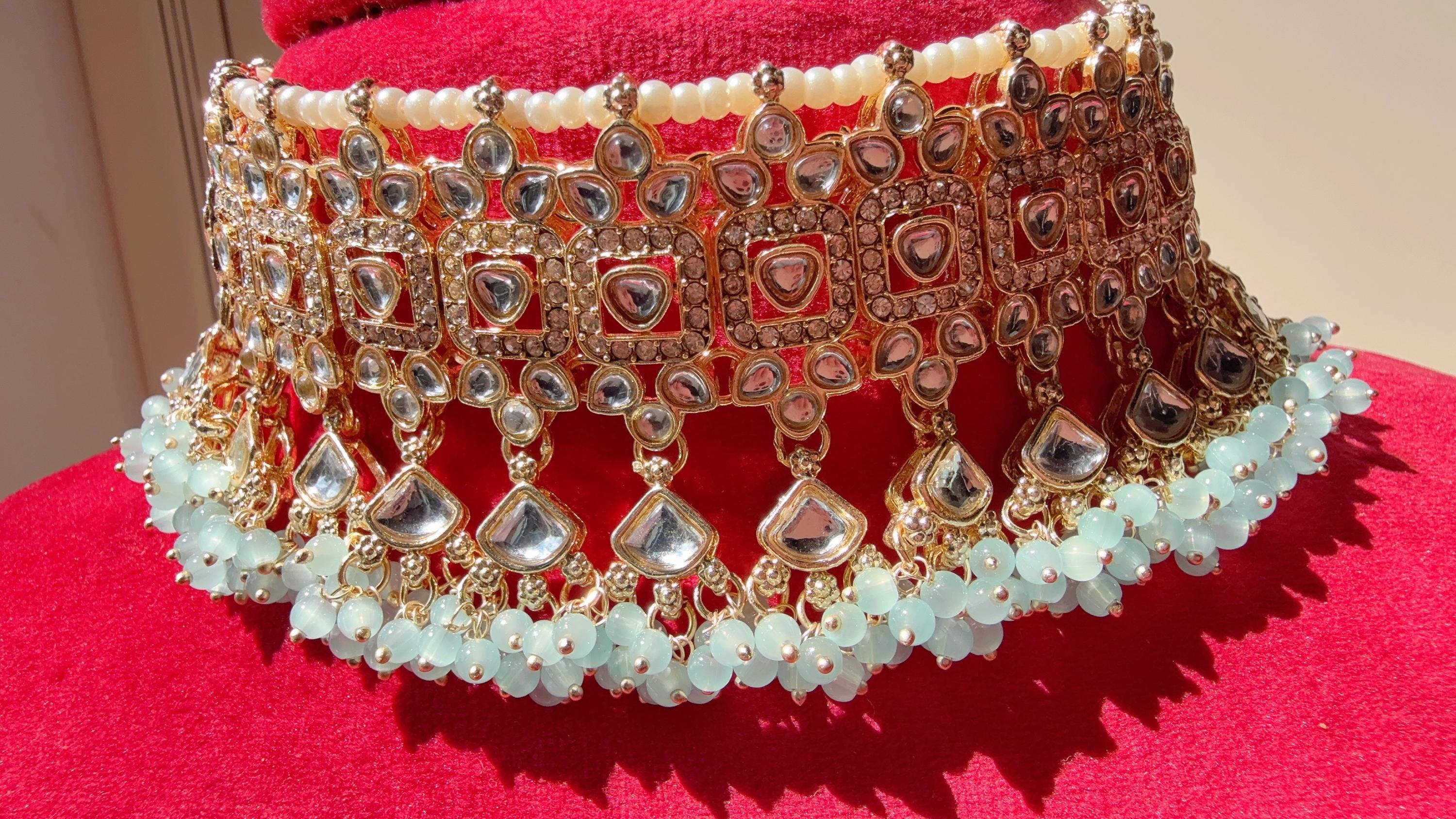 Antique Polki Kundan SKy blue choker Set/Kundan Choker/bridal necklace/Indian wedding jewelry/Bridal necklace set/Light blue choker