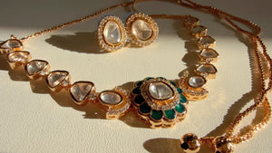Emerald Sabyasachi-inspired Moissanite Kundan choker Necklace Set/Kundan Moissanite choker set / Indian Jewelry/ Indian Wedding jewelry