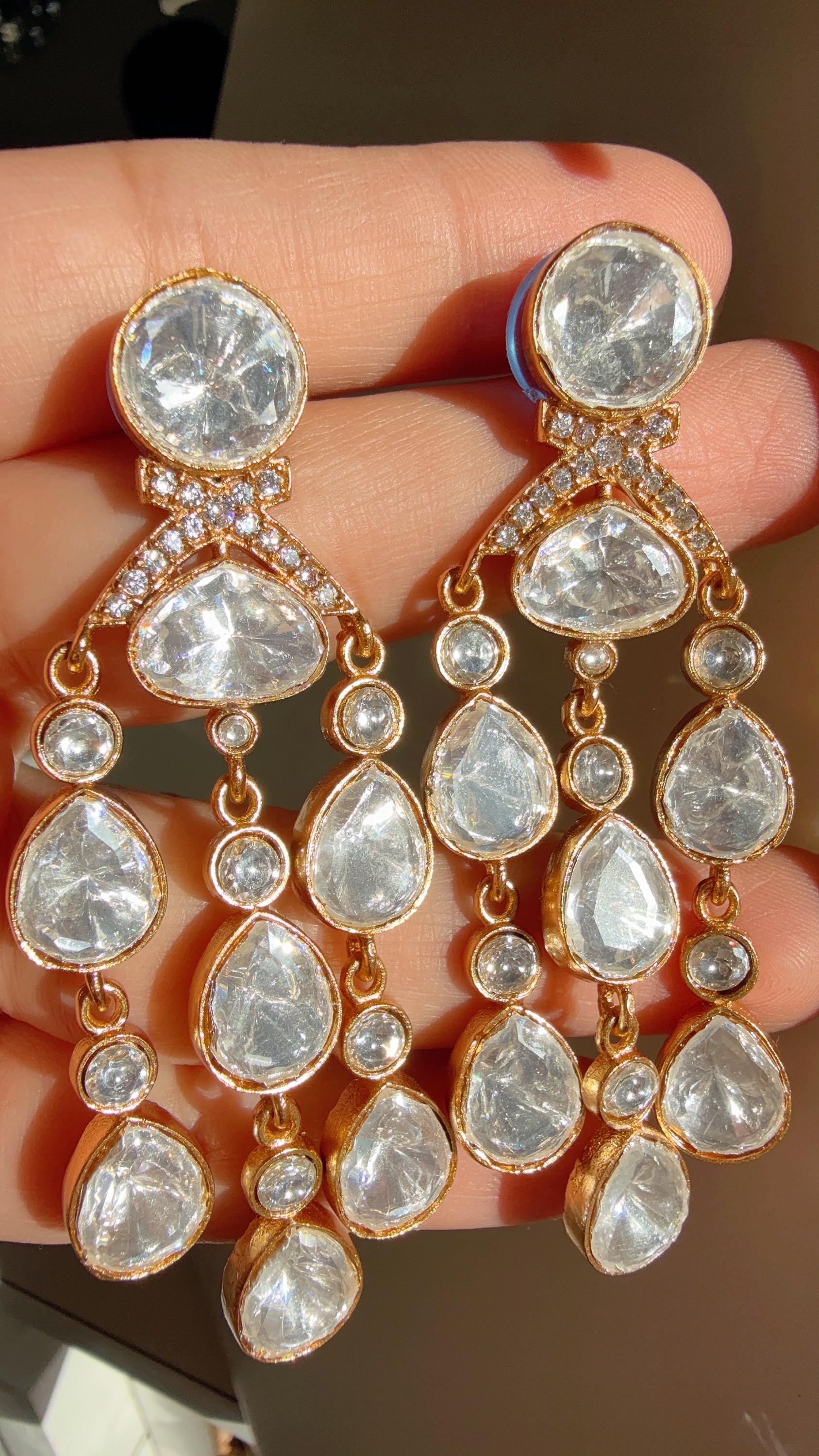 Sabyasachi-Inspired Moissanite kundan dangler Earrings/Elegant Statement Jewelry/Antique Moissanite Polki Earrings/Bridal Diamond earrings