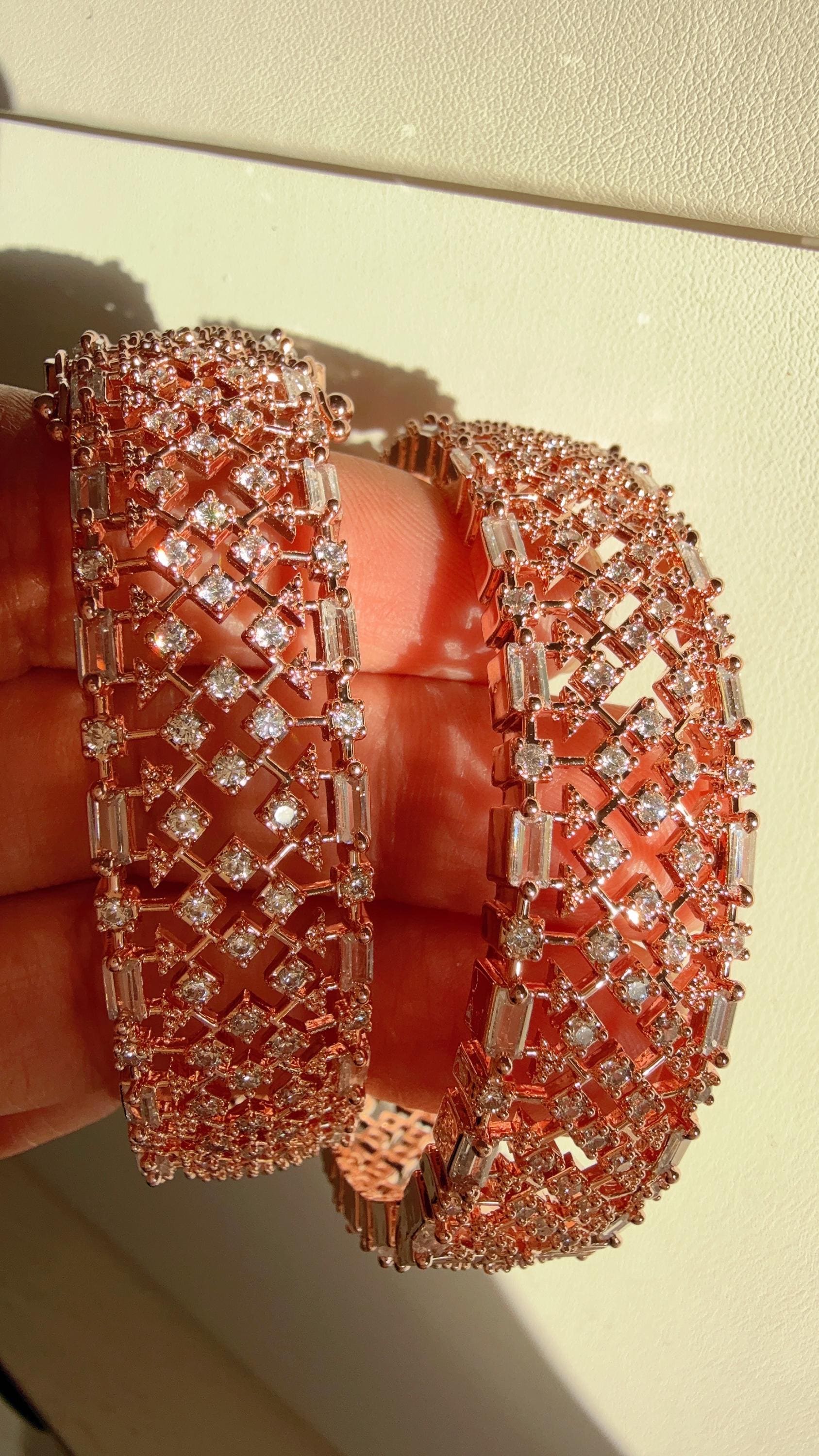 2 Tone gold American diamond bangle/ Cz stone 2 tone gold kada / Indian bangles/Indian Jewelry /bridal jewelry/Diamond bracelet
