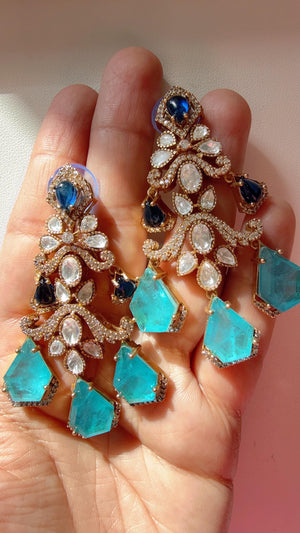 Sabyasachi-Inspired Moissanite Turquoise blue kundan Earrings/doublet stone Sky blue Moissanite Earrings/Bridal Diamond earrings