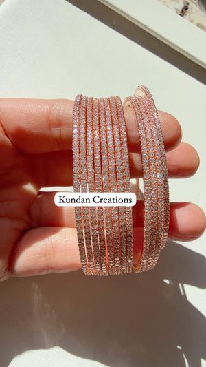 Rose gold cubic zirconia bangles set of 12/ Indian CZ Bangles/ diamond Bangle Set/Set of 12 rose gold American Diamond CZ Bangles