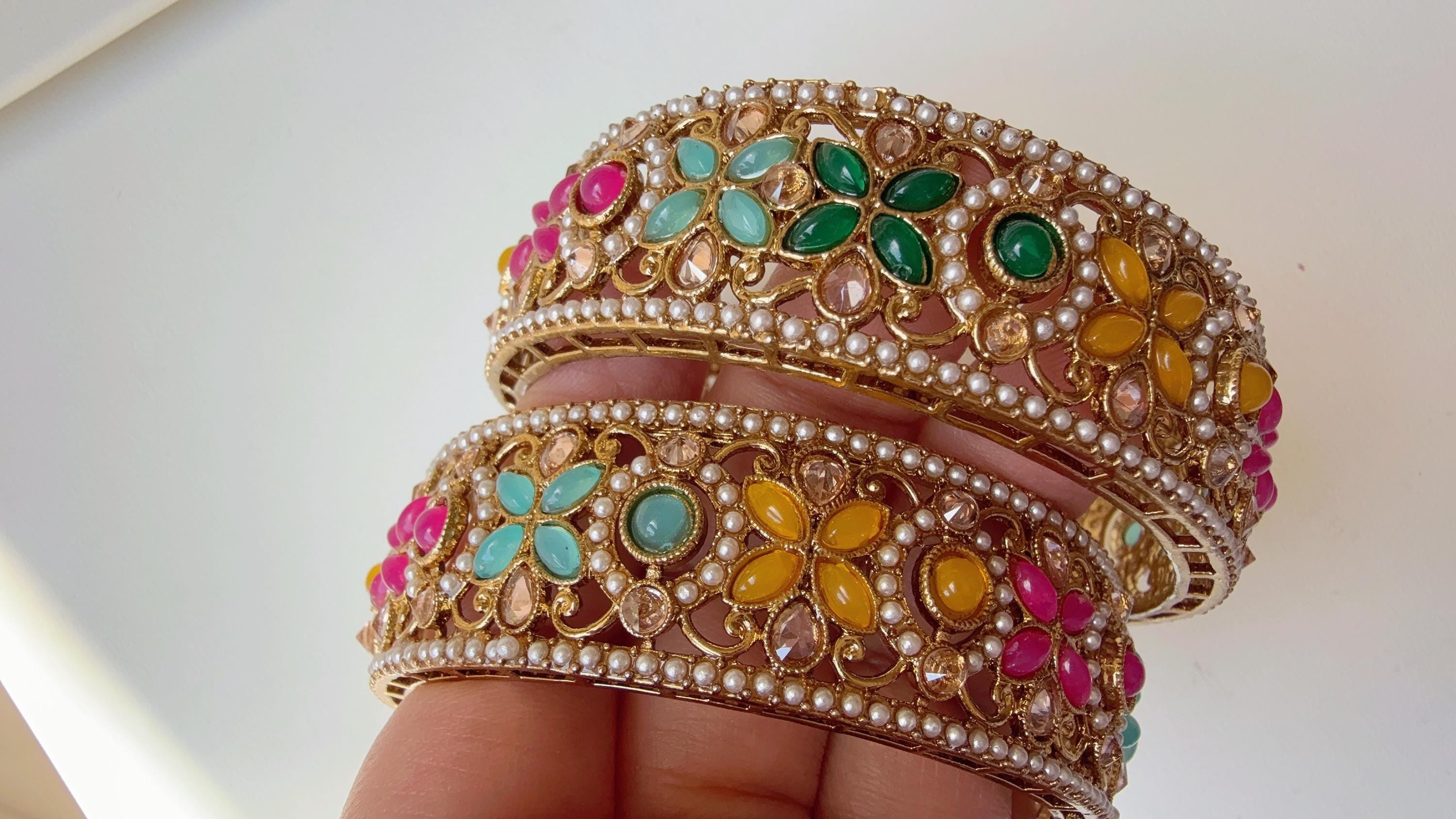Indian Antique Multi Bangles kada pair / Bridal Multi color Bangle set/Gold Plated Wedding Bangles/Mix n Match bangles/Indian jewelry