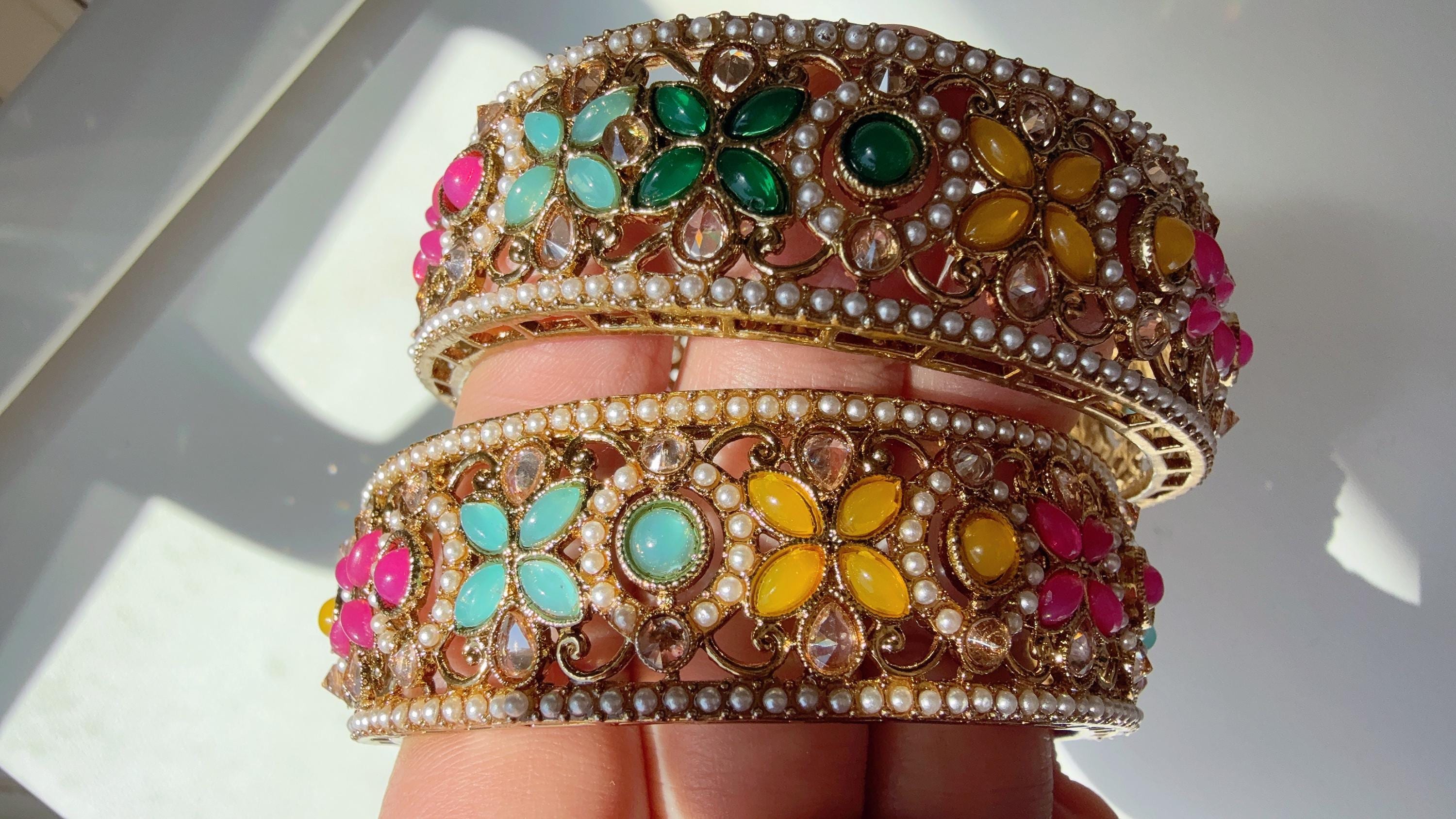Indian Antique Multi Bangles kada pair / Bridal Multi color Bangle set/Gold Plated Wedding Bangles/Mix n Match bangles/Indian jewelry