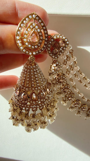 Antique polki Kundan bahubali Multi Earrings Set With Earchain Sahare /Gold Jhumka Polki Earrings / Indian Jewelry