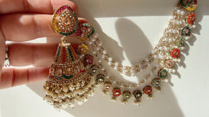 Antique polki Kundan bahubali Multi Earrings Set With Earchain Sahare /Gold Jhumka Polki Earrings / Indian Jewelry