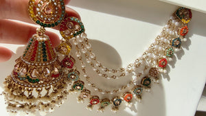 Antique polki Kundan bahubali Multi Earrings Set With Earchain Sahare /Gold Jhumka Polki Earrings / Indian Jewelry