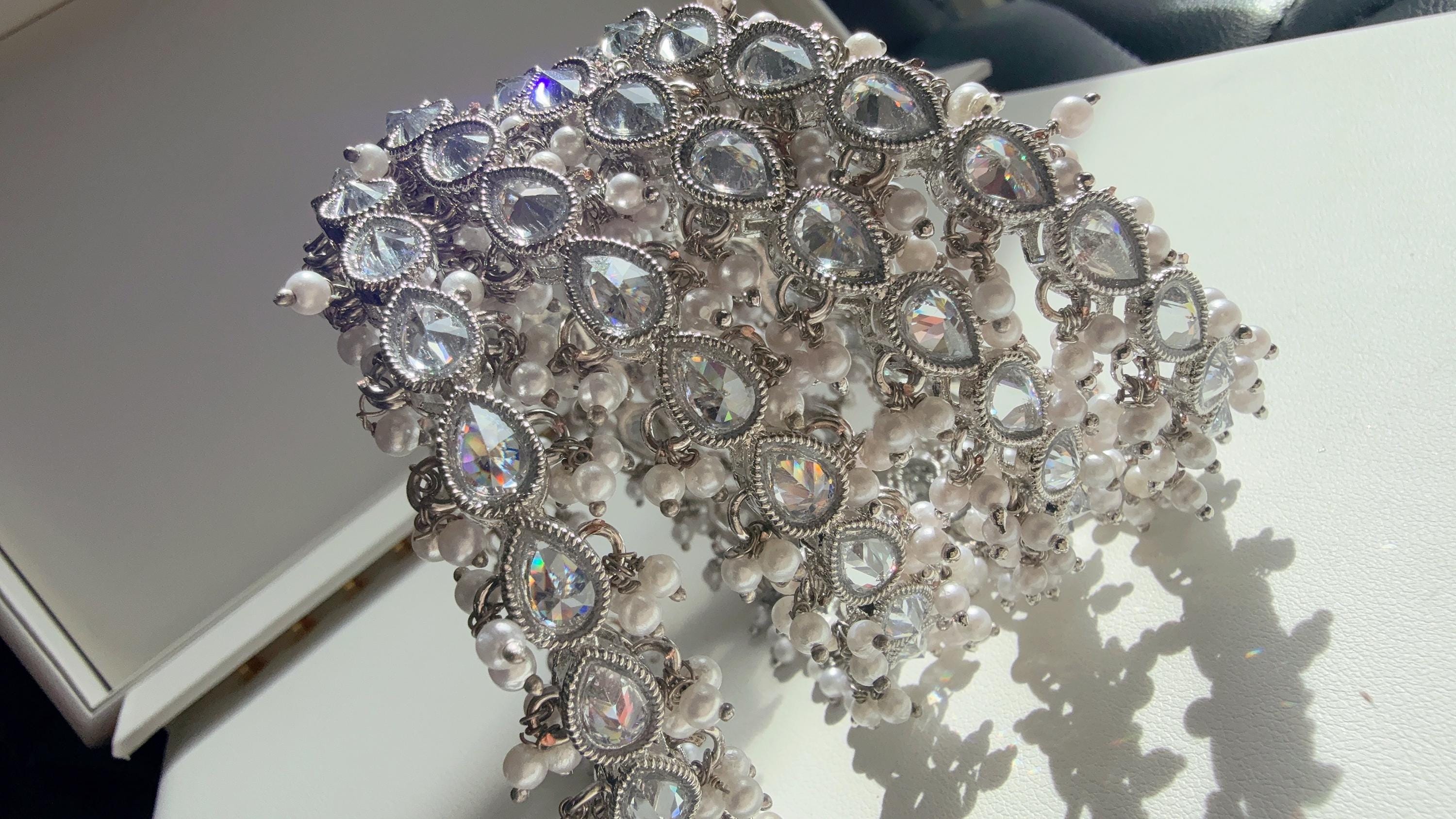 New arrival big polki size Silver Kundan Pearl Bangles PC set of 4/Indian Bangles/ Indian jewelry/wedding jewelry/Silver kundan bangles
